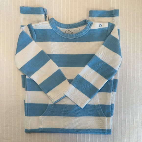 Primary Blue Striped Long Sleeve Romper with Pocket 18-24 Month - Picture 6 of 9